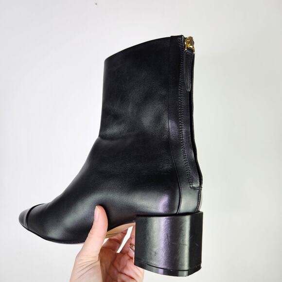 Ann Taylor Black Leather Ankle Boots Size 7M Square Toe Block Heel Back Zip Chic - Picture 5 of 13